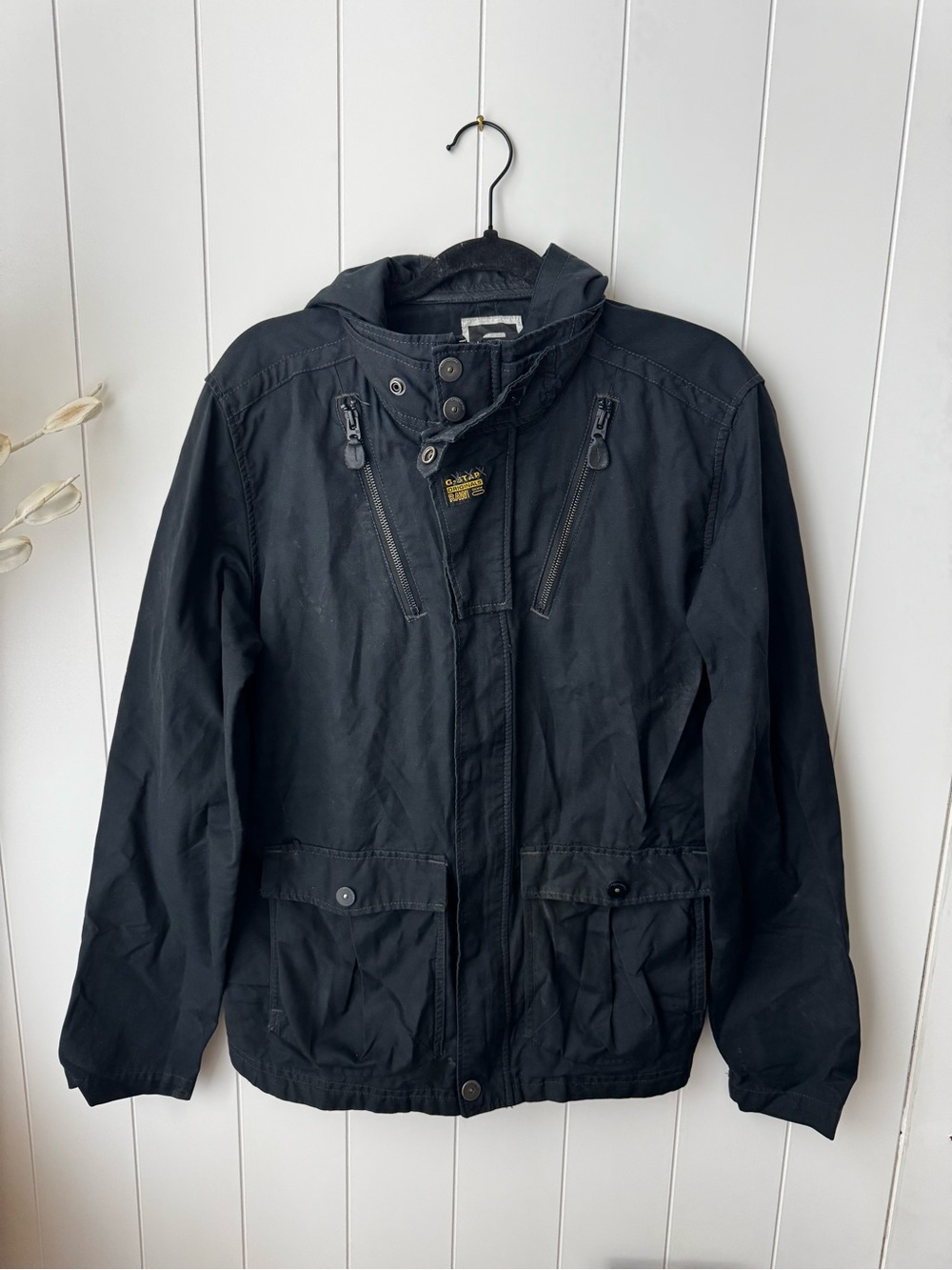 G-Star Raw Aviator Overshirt Hooded Jacket Coat Size XL Y2K Vintage Black